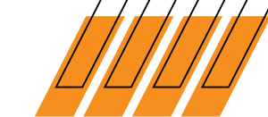 Orange angled rectangles with black connected lines.