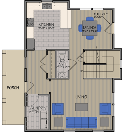 Elm Cottage Floorplans & Elevations First Floor — Essex, VT — Dousevicz Inc
