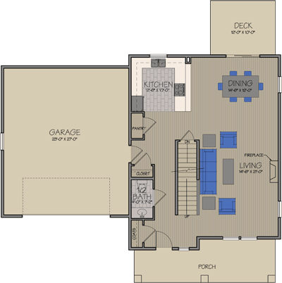Saybrook Carriage Floorplans & Elevations First Floor — Essex, VT — Dousevicz Inc