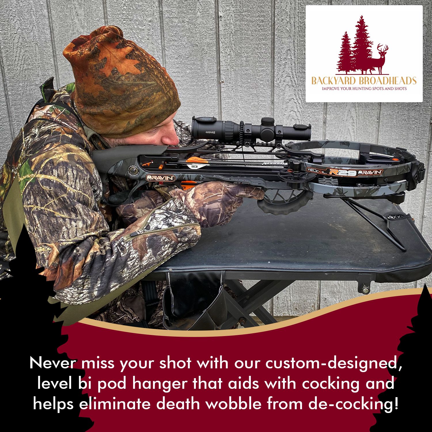 A black metal object is sitting on a wooden table.