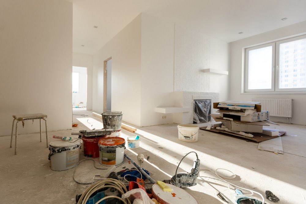 A Room That is Being Remodeled With a Lot of Tools on the Floor — Tony Eldridge Property Services in Forster, NSW