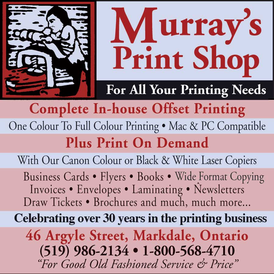 Murray's Print Shop, Markdale ad