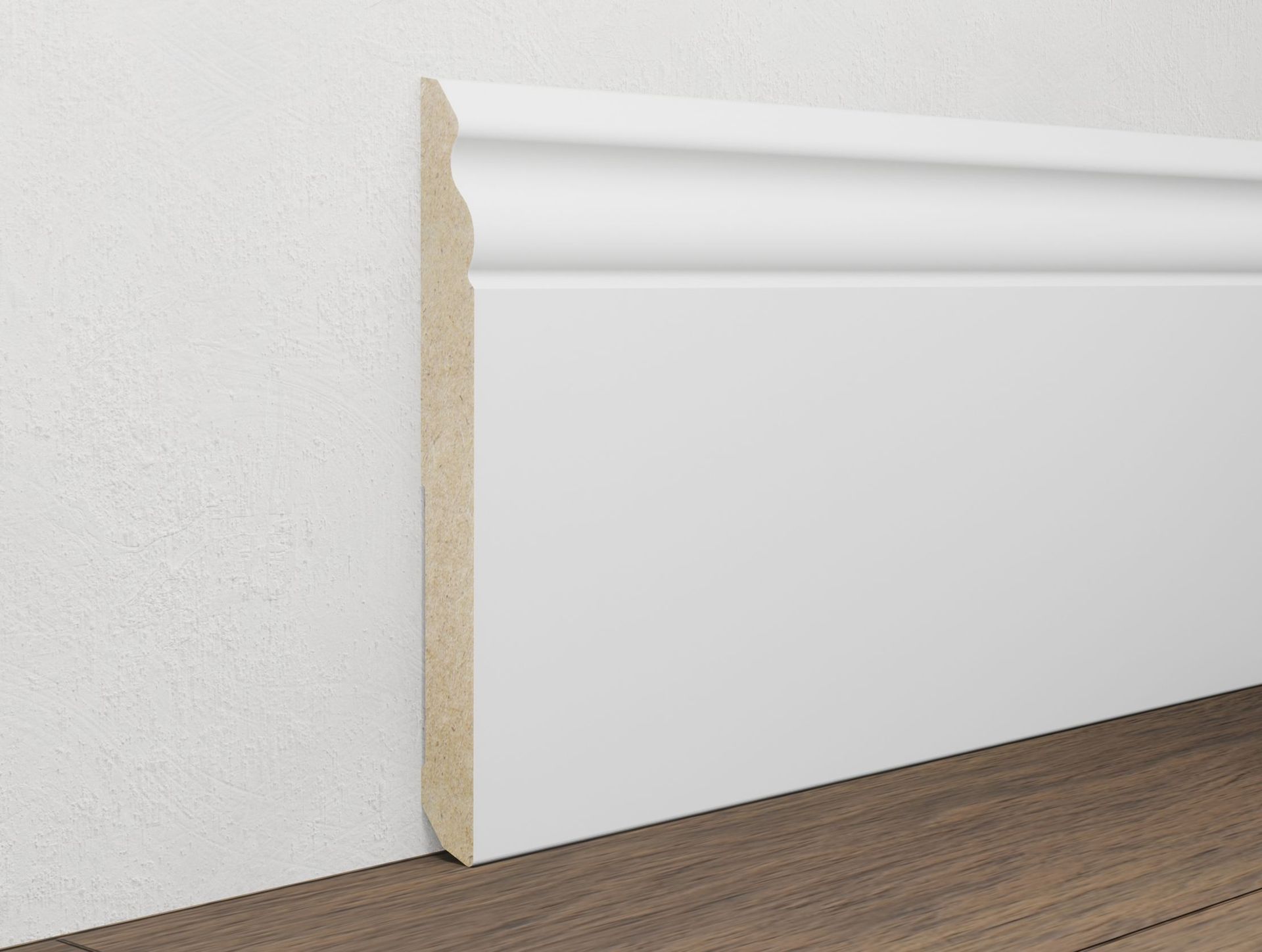 A white molding with a wooden border on a white background.