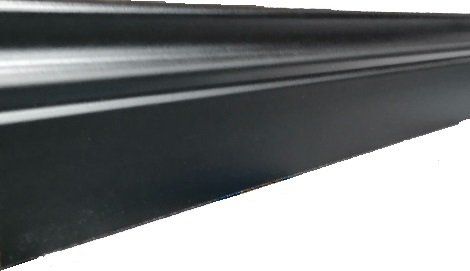 A close up of a black metal pipe on a white background.