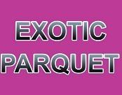 The word exotic parquet is on a pink background.