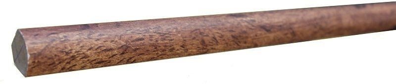 A close up of a wooden stick on a white background.