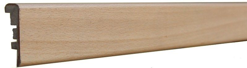 A close up of a wooden floor molding on a white background.