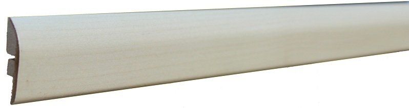 A close up of a white aluminum skirting board on a white background.