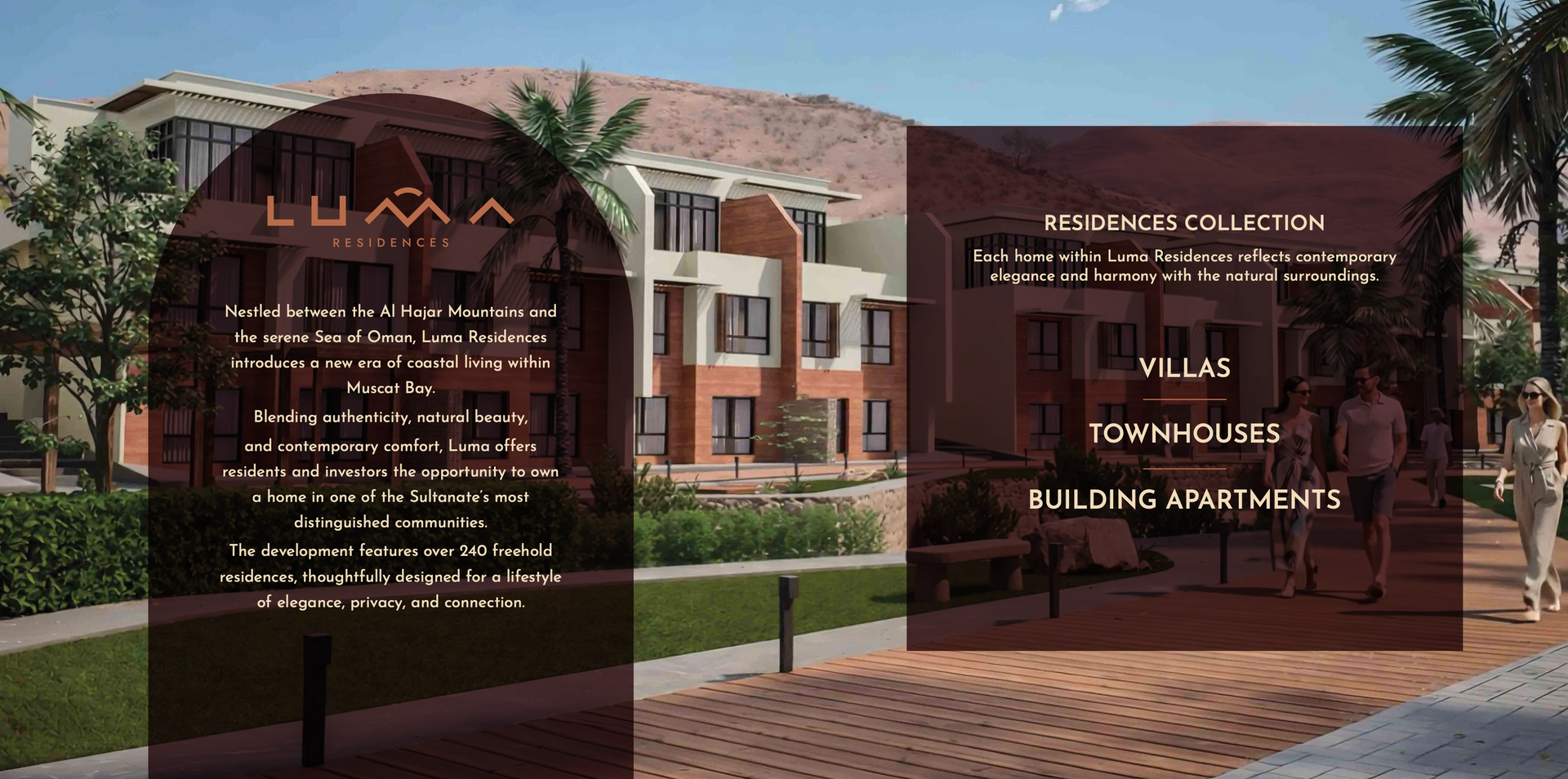 Real estate advertisement for Luma residences, with modern buildings and text.