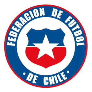 A red white and blue logo for federacion de futbol de chile