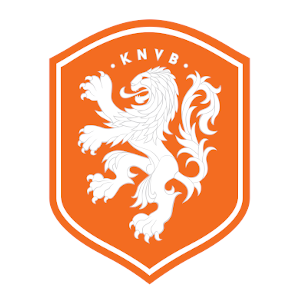 An orange shield with a white lion and knvb written on it