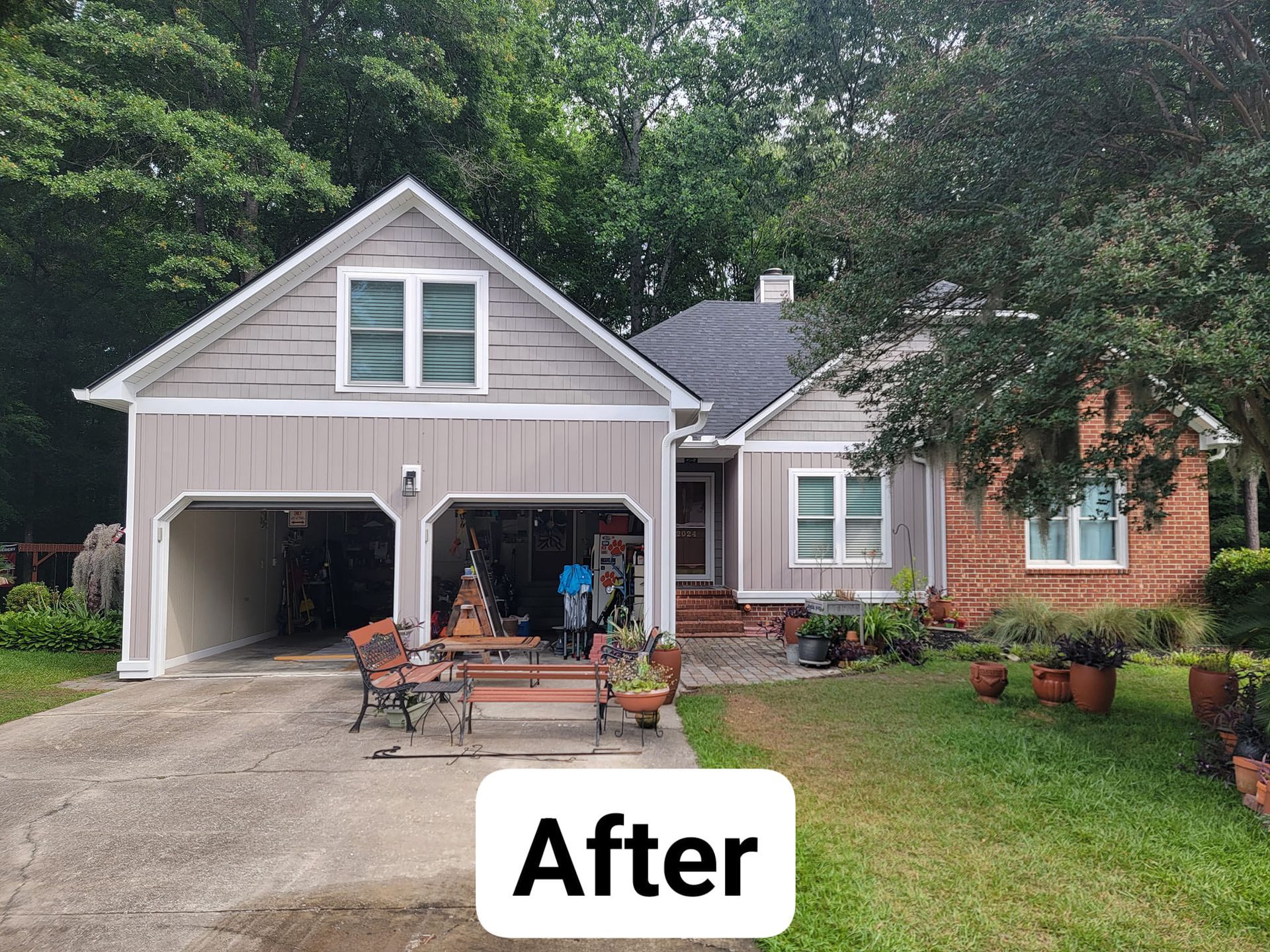 A picture of a house before and after being painted.