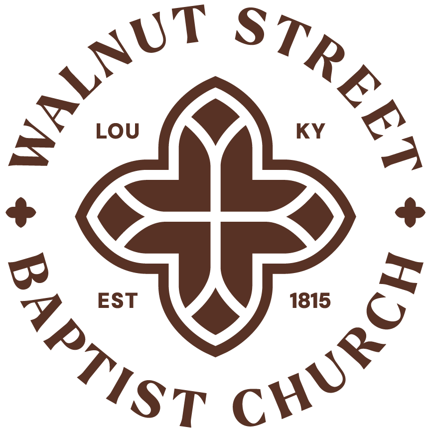 Walnut Street's four pointed logo surrounded by the words Walnut Street Baptist Church and Lou. KY, Est. 1815