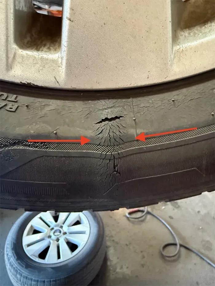 Tire with damage | Tedious Auto Repair