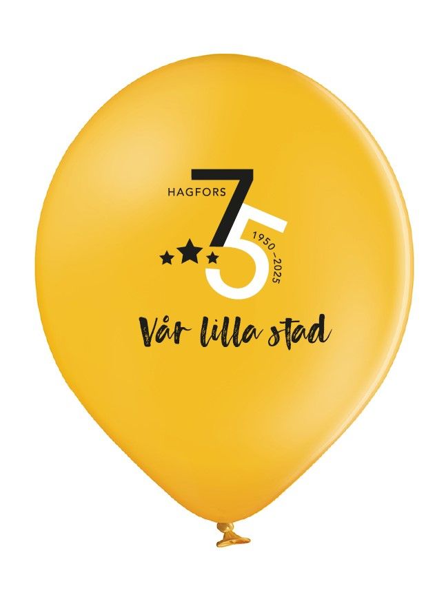 En gul ballong med siffran 75 på