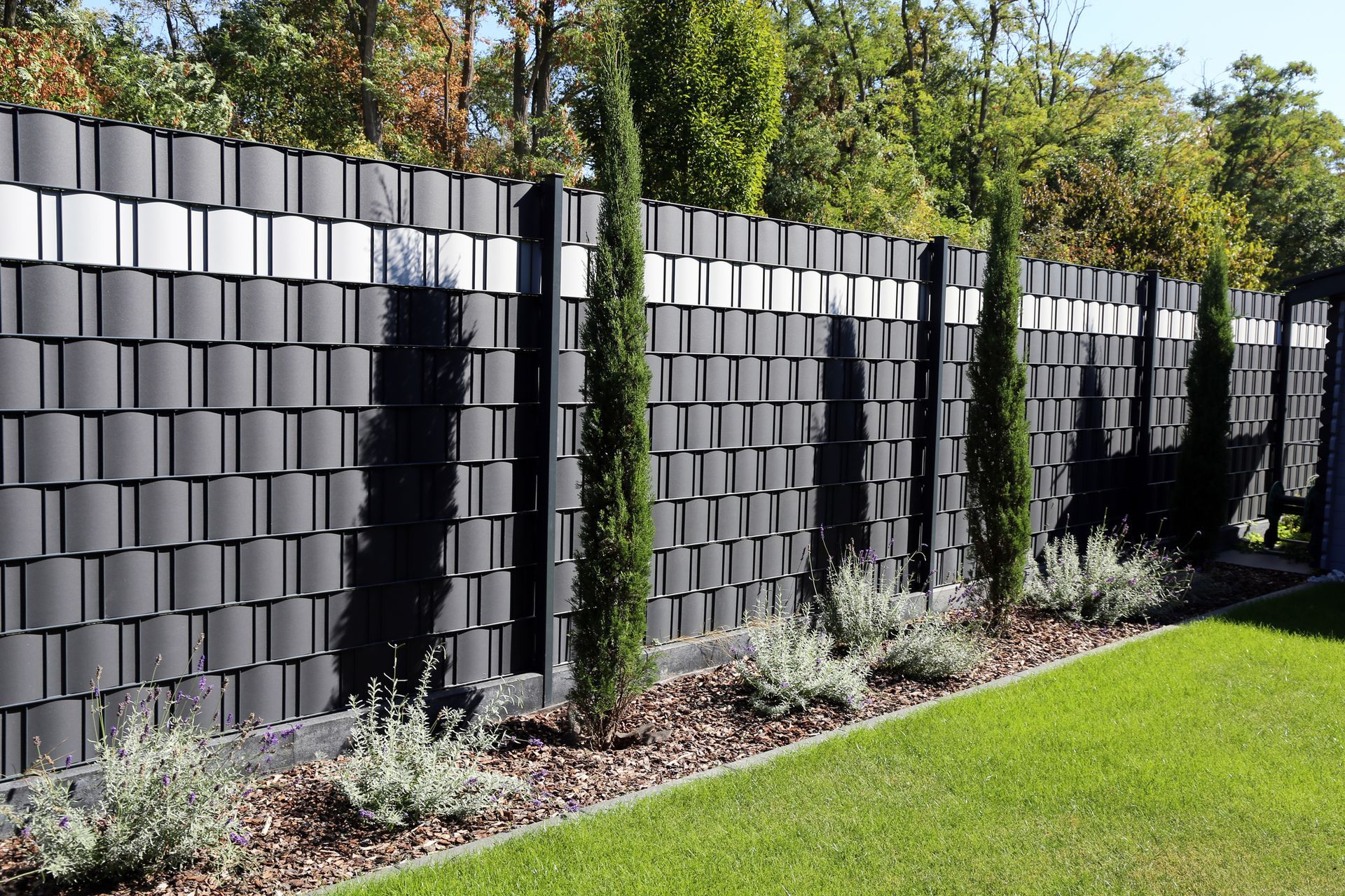 Clouse up of a modern high-quality privacy fencing