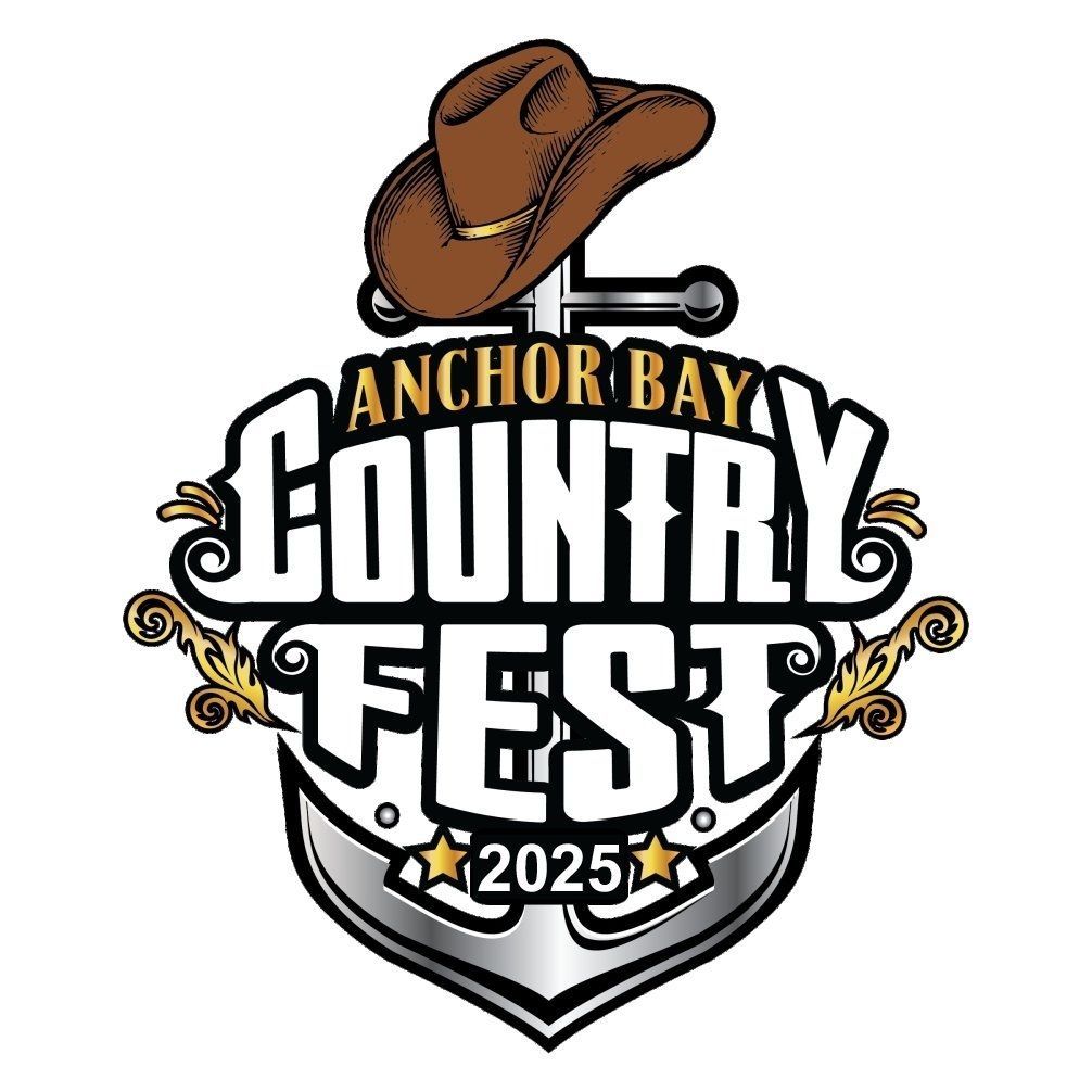 The logo for the anchor bay country fest is a cowboy hat sitting on top of an anchor.