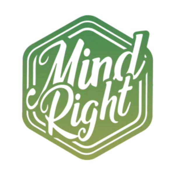 Green hexagonal logo with white script reading “Mind Right”