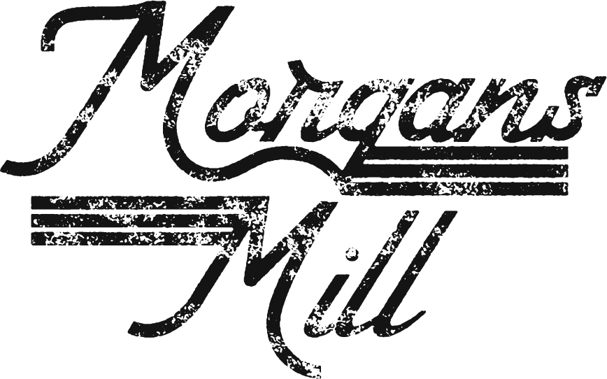 A black and white logo for Morgans Mill.