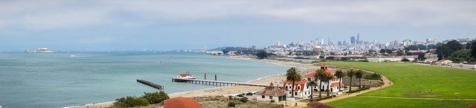 Panoramic view towards Crissy Field; financial district in the background, San Francisco, California