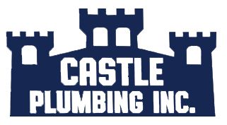 Blue logo of a castle with "CASTLE PLUMBING INC." in white text below.