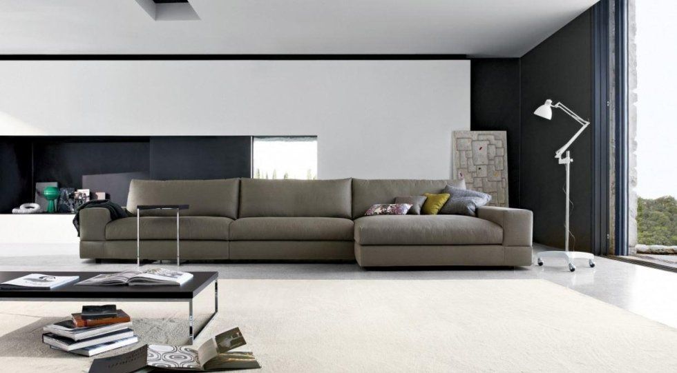 divano chaise longue in tessuto color grigio scuro