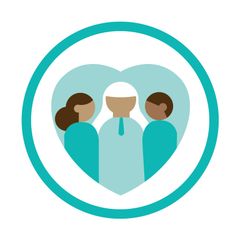 Circle with heart and three diverse people.