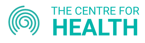 Logo for The Centre for Health with a teal spiral and text.