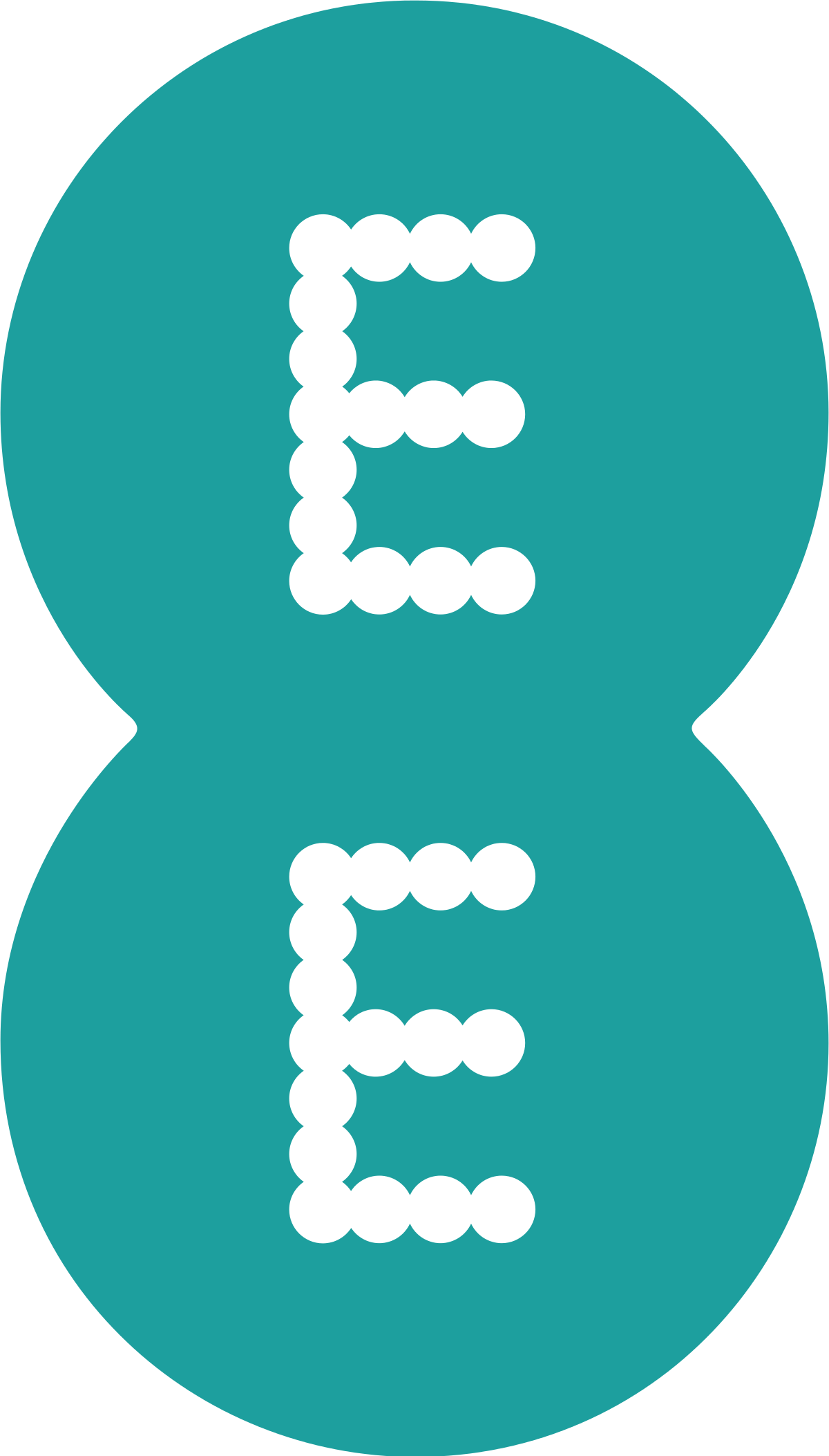 A blue circle with the letter e on it.