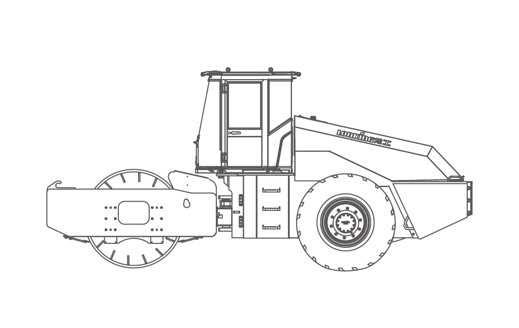 Side view of a road roller with a cab.