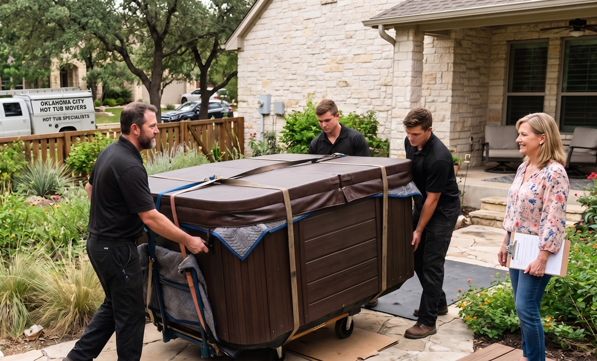 Hot tub relocation completed at a suburban Oklahoma City home
