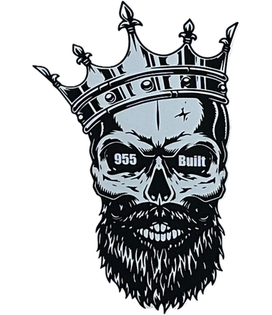A skull with a beard and a crown on it.
