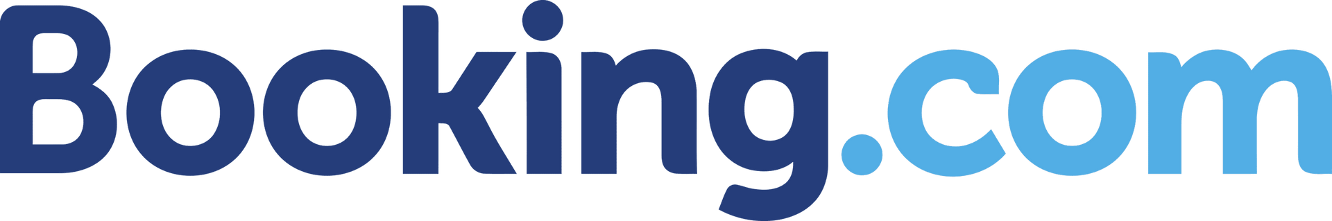 Ein blau-weißes Logo für booking.com auf weißem Hintergrund.