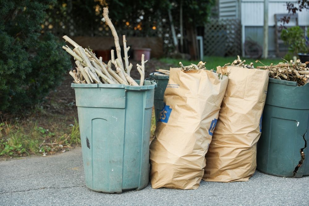 Green Trash Cans and Brown Paper Bags Filled With Yard Waste — All Suburbs Garden Bags in Kuranda, QLD