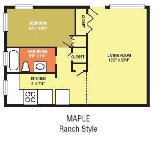 One Bedroom Maple Ranch Floorplan | Raypointe Properties