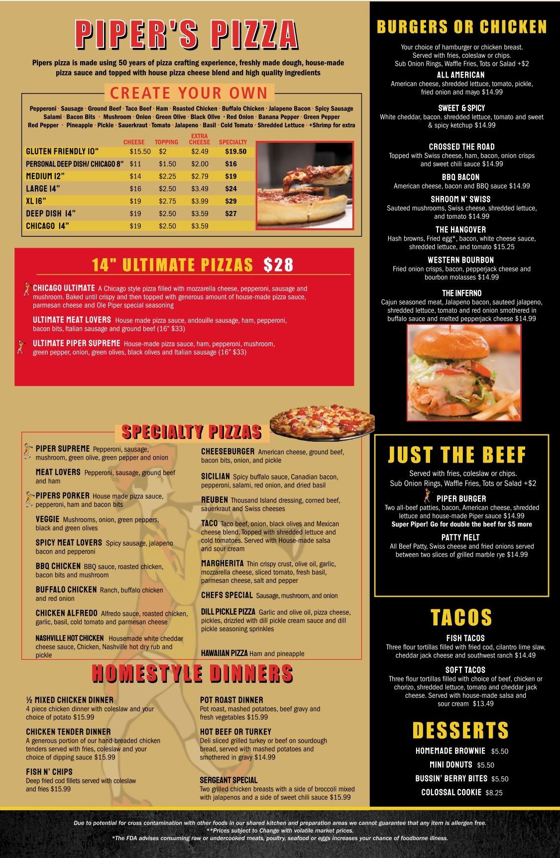 Ole Piper Pizza Menu