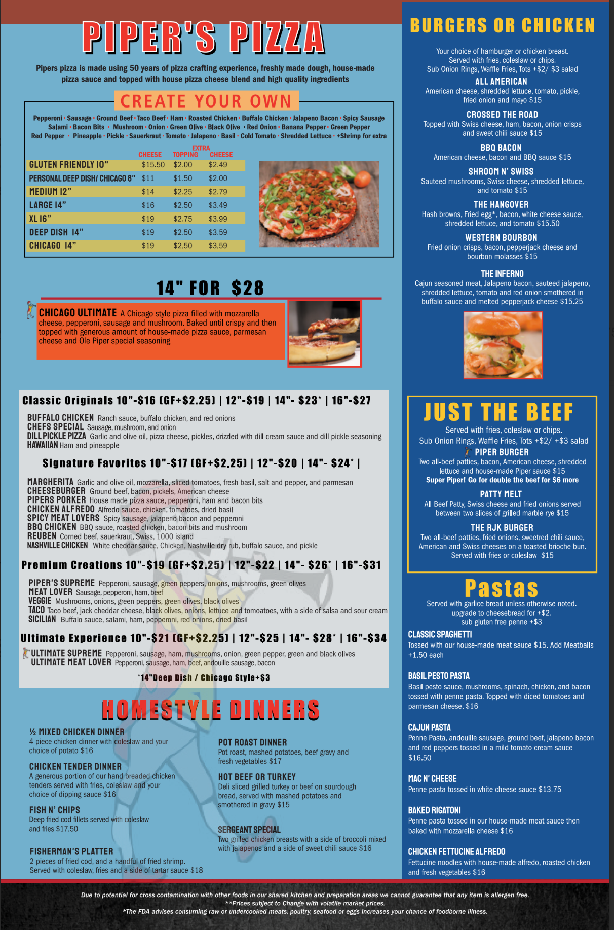 Ole Piper Pizza Menu