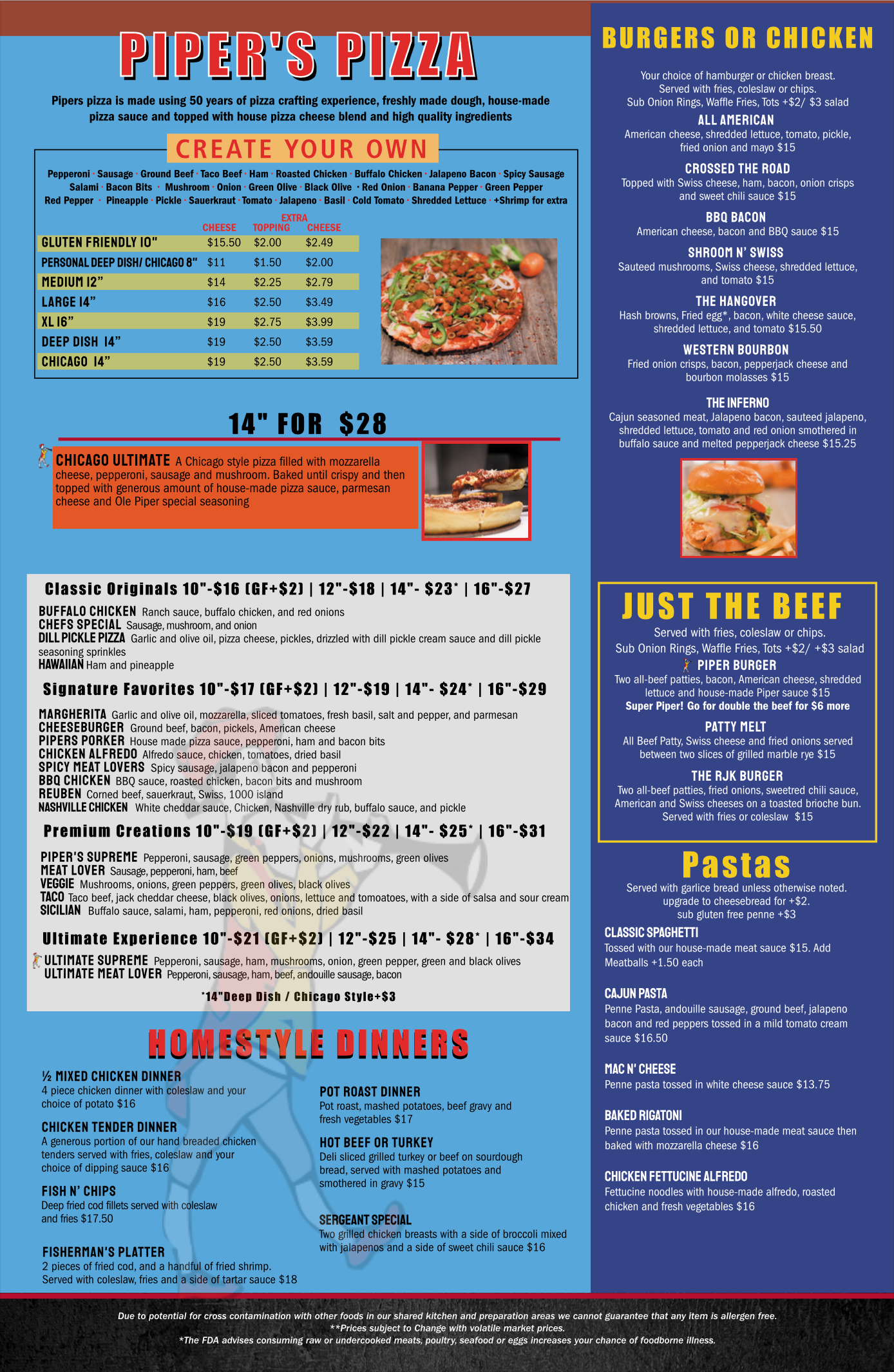 Ole Piper Pizza Menu