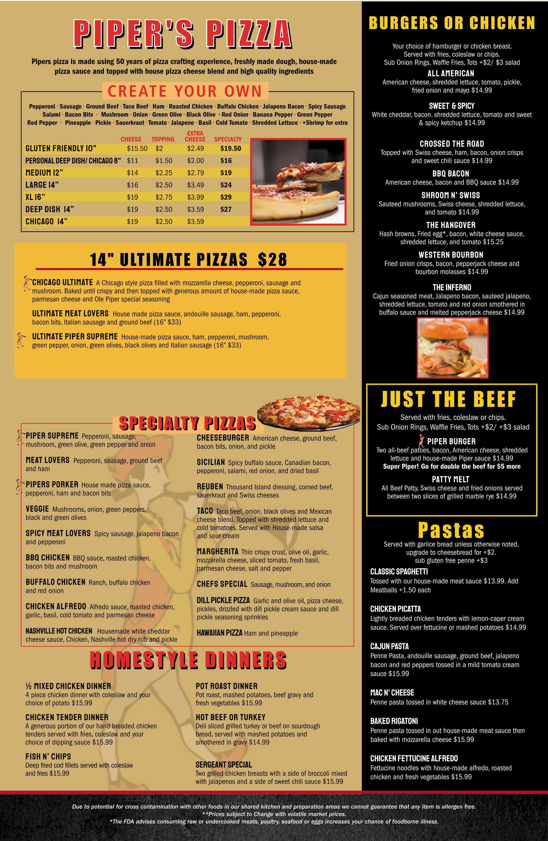 Ole Piper Pizza Menu