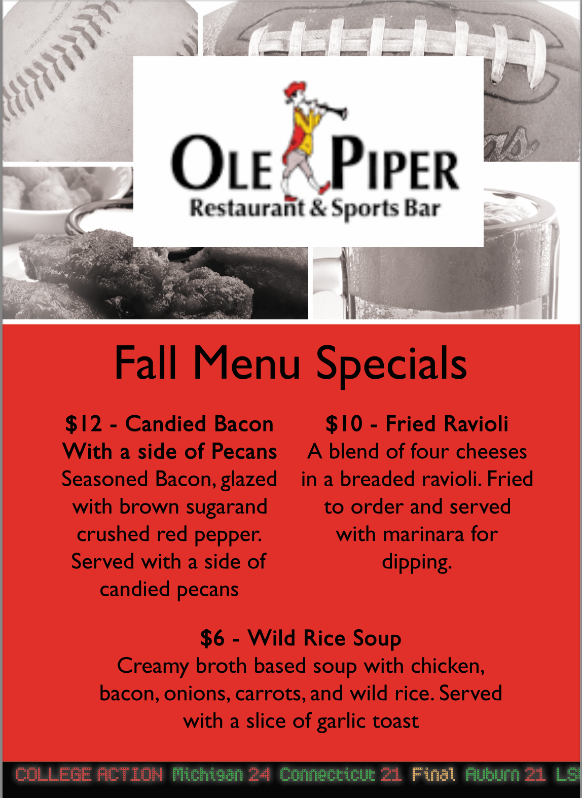 Ole Piper Summer Special Menu