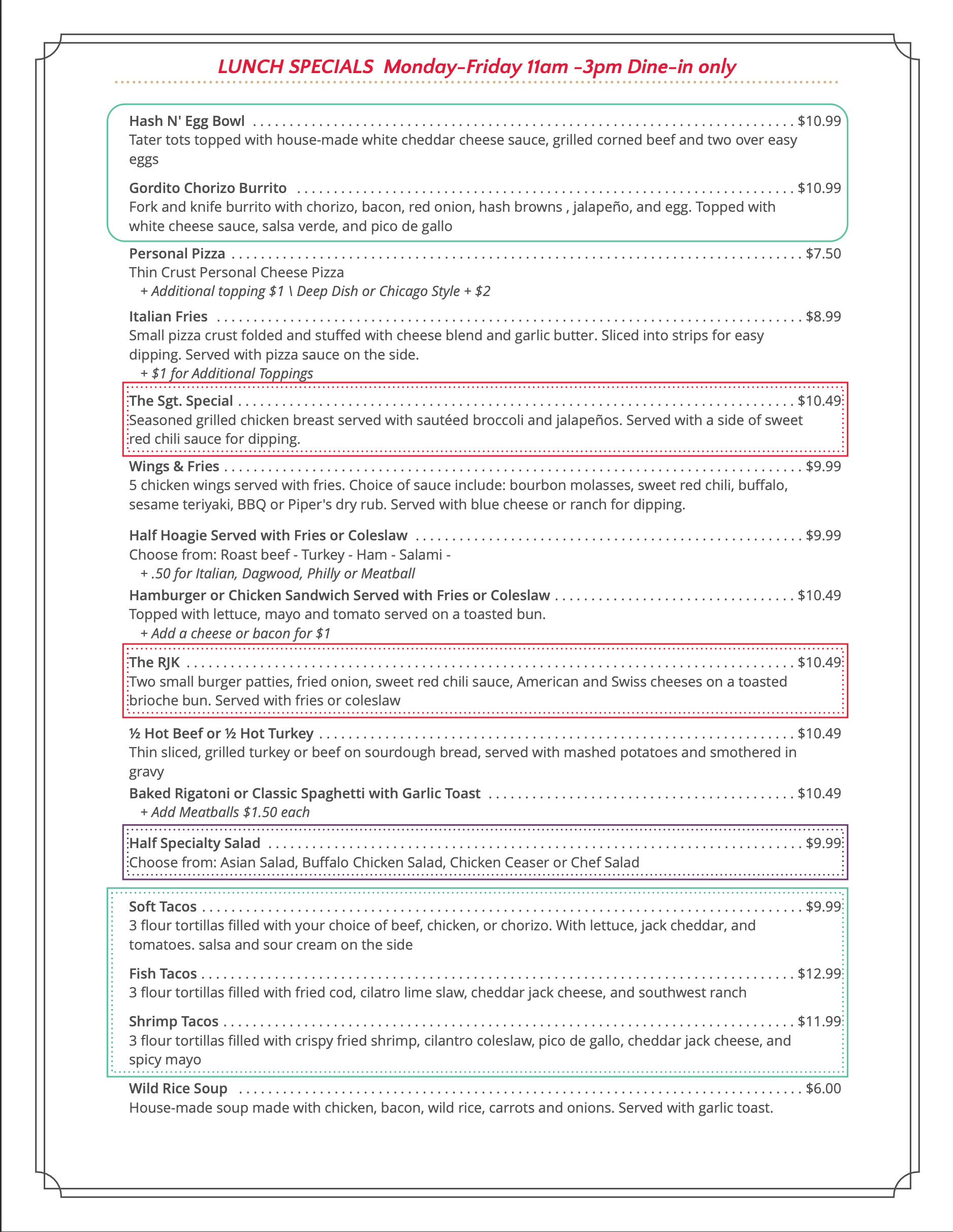 Ole Piper Catering Menu