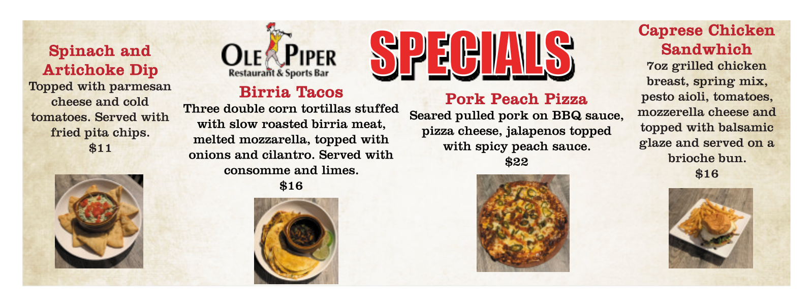 Ole Piper Summer Menu