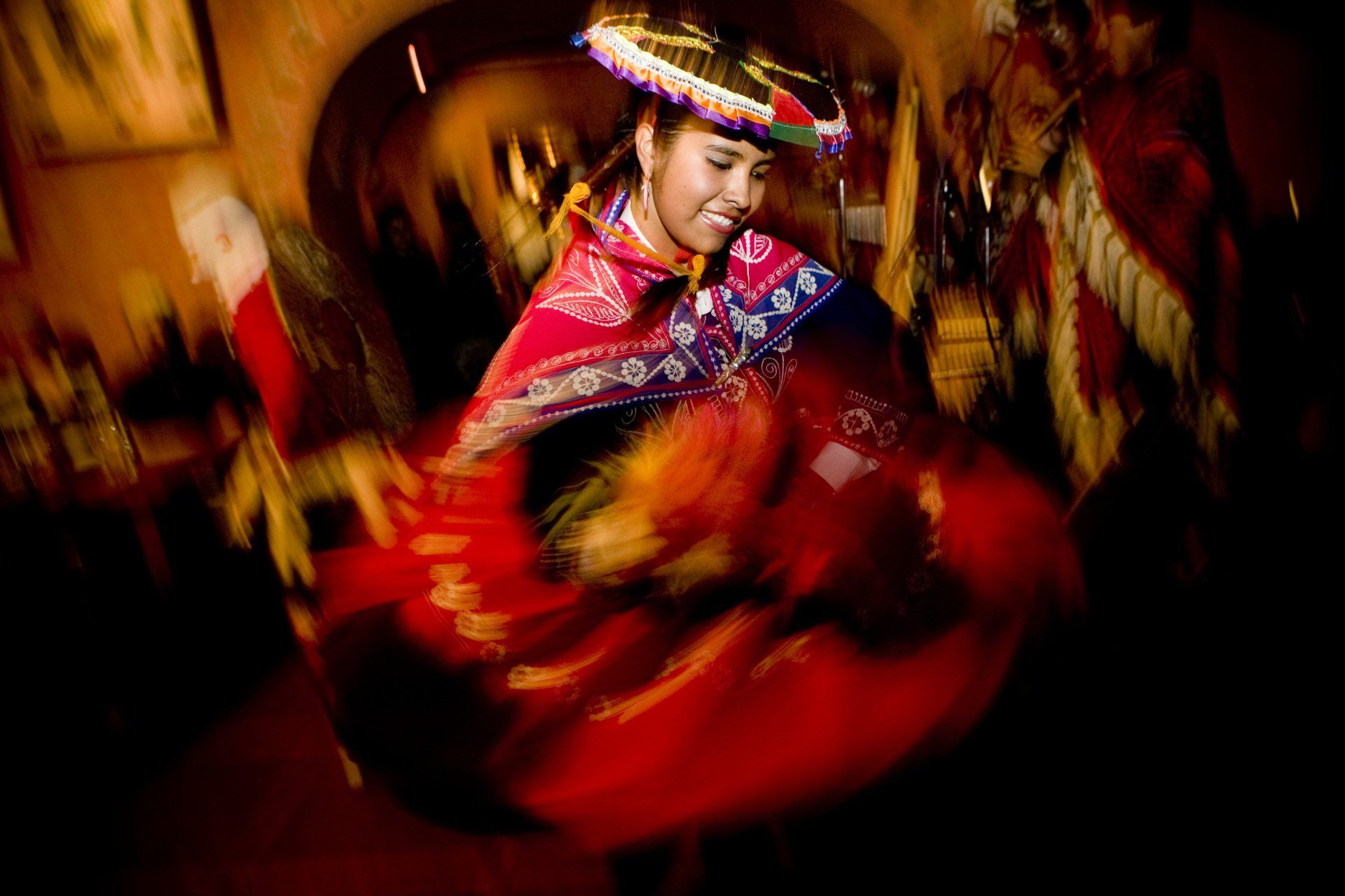 Colorful traditional clothes in a party in Cusco.