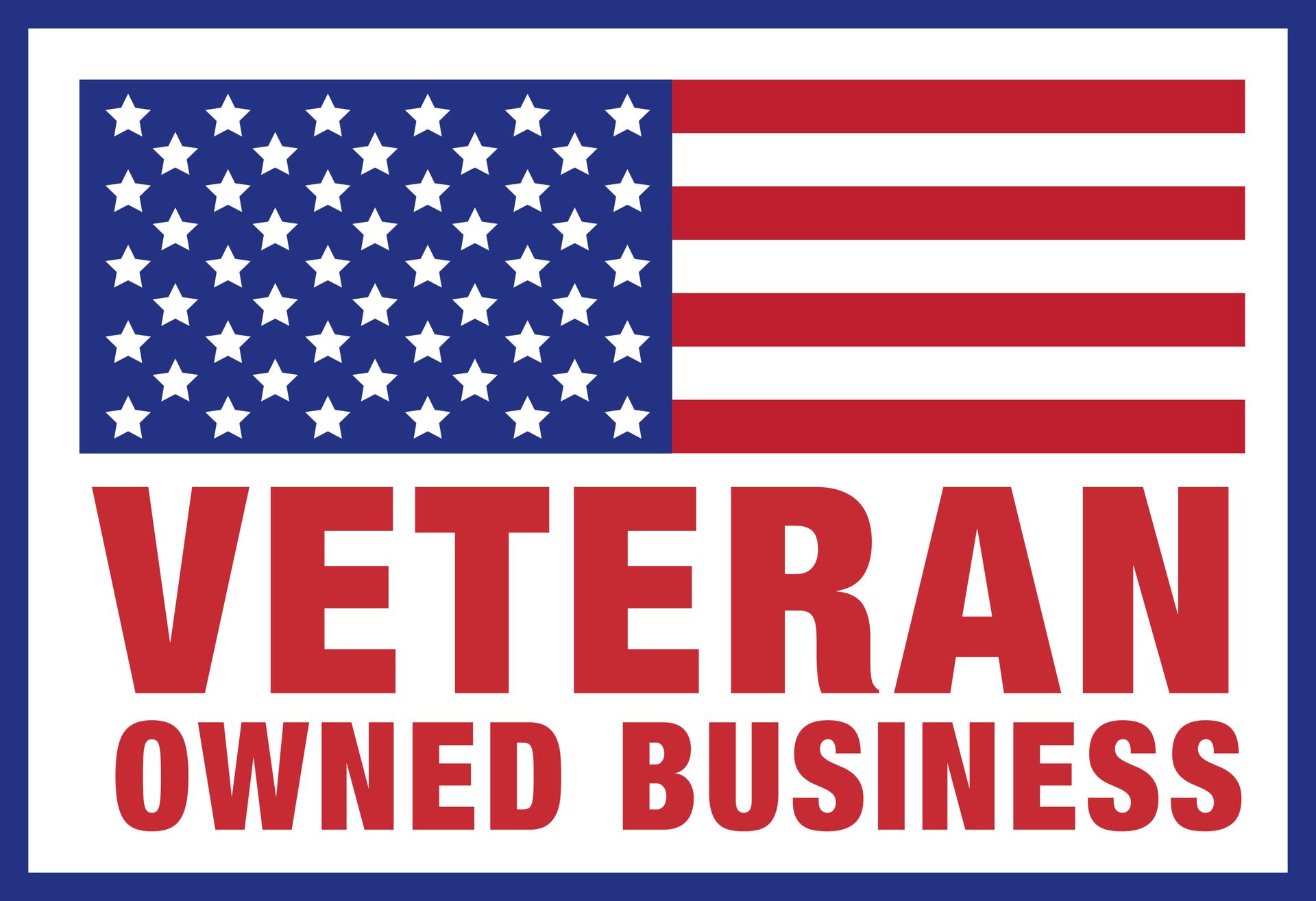 A veteran owned business logo with an american flag