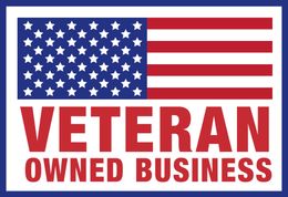 A veteran owned business logo with an american flag