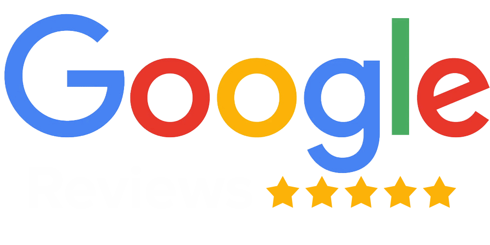 A google review logo with five stars on it.
