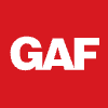 A red background with the word gaf in white letters.