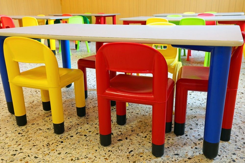 A Row of Colorful Plastic Chairs and Tables in a Classroom — Birralee Child Care Centre Assn Inc In Mackay, QLD