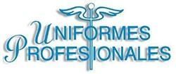 Logotipo para Uniformes Profesionales en color turquesa, con s&iacute;mbolo m&eacute;dico.