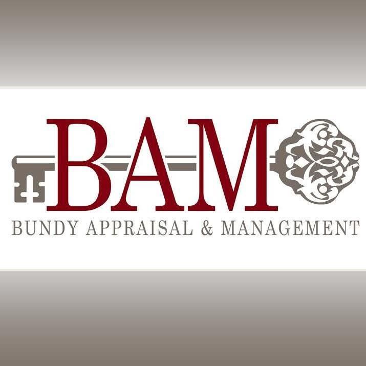 Logo for Bundy Appraisal & Management: maroon BAM initials between antique keys, grey font below on a grey background.
